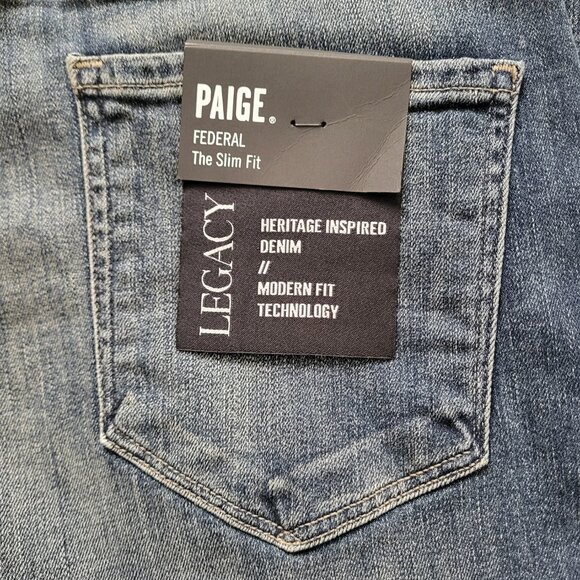 Paige Federal Legacy Slim Fit Jeans Crescent Destructed Wash Men's Size 30 - Picture 4 of 8